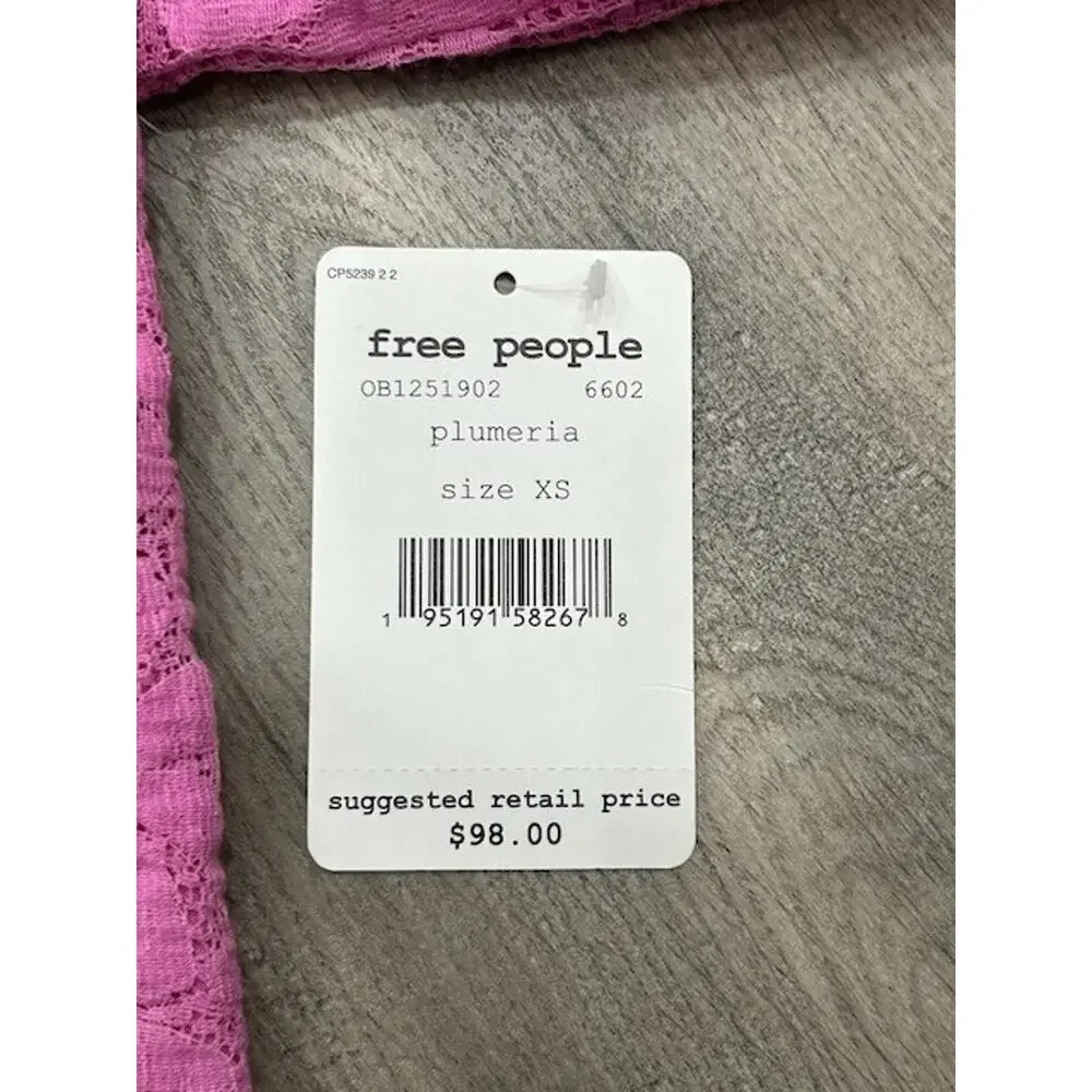 NWT Free People‎ Womens Tea Time Lace Puff Sleeve Blouse Open Back Pink Size XS
